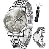 OLEVS Mens Watches Luxury Big Face Waterproof Stainless Steel Analog Quartz Multifunctional Luminous Date Two Tone Fashion Dress Wrist Watches for Man