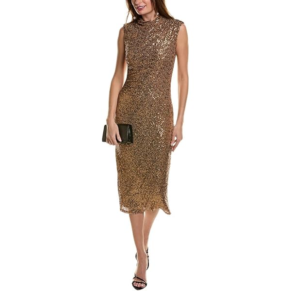 Amazon.com: Anne Klein Long Sleeve Mock Neck Fitted MIDI Dress W/Side Slit  Gold : Clothing, Shoes & Jewelry