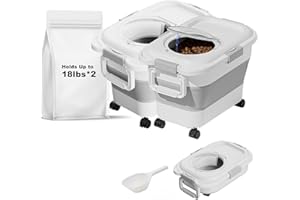 SEWIU 2PCS Dog Food Storage Container,Collapsible Dog Food Container with Travel Silicone Bowl and Scoop for Dog/Cat/Bird Food,Keep Dry Food Fresh,Easy to Move.white(18LB*2)