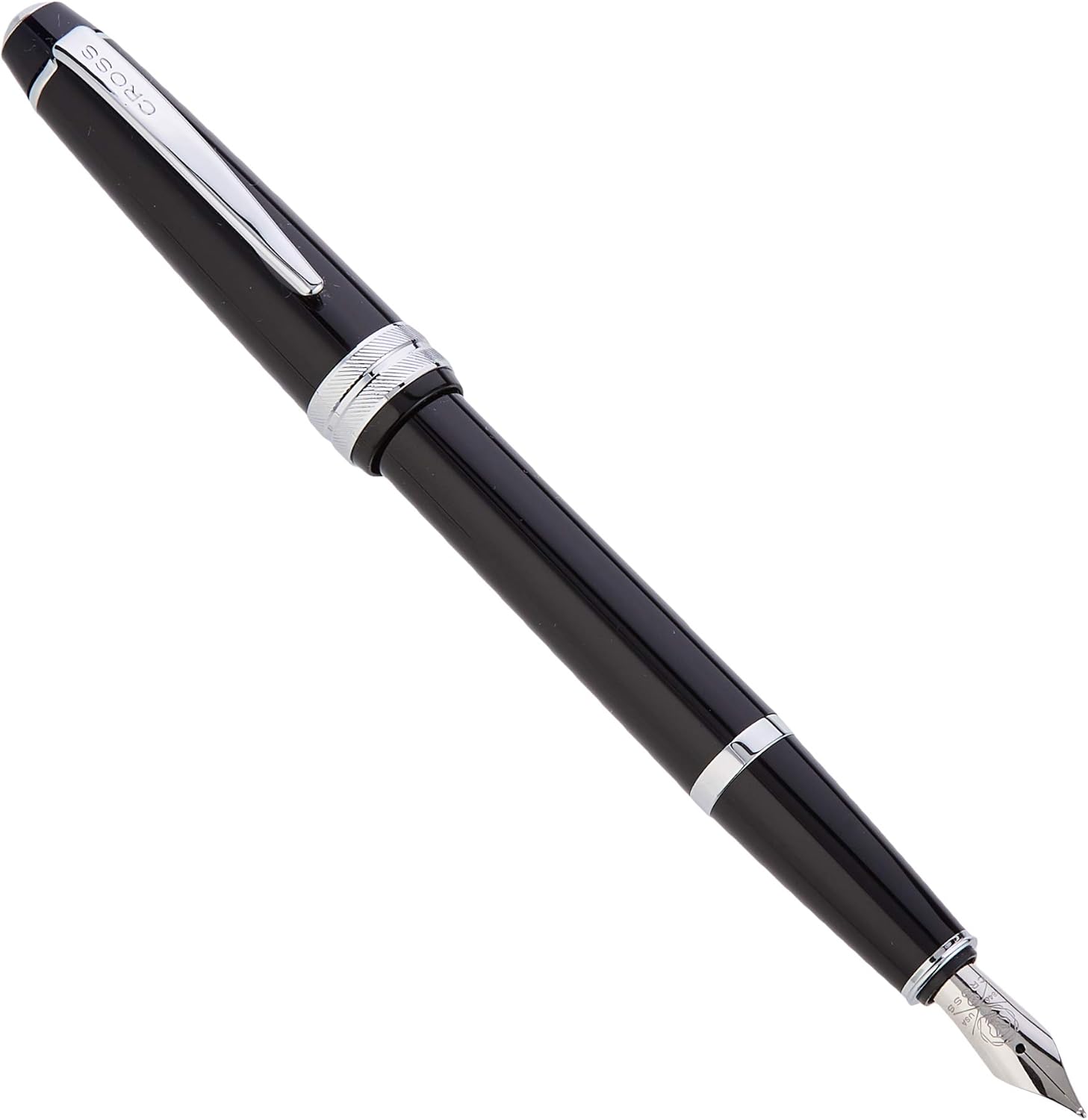 CROSS Bailey Light Click-Off Cap Plastic Fountain Pen with Resin Finish, Medium Fountain, Black Cartridge, 1 Pack, Polished Black