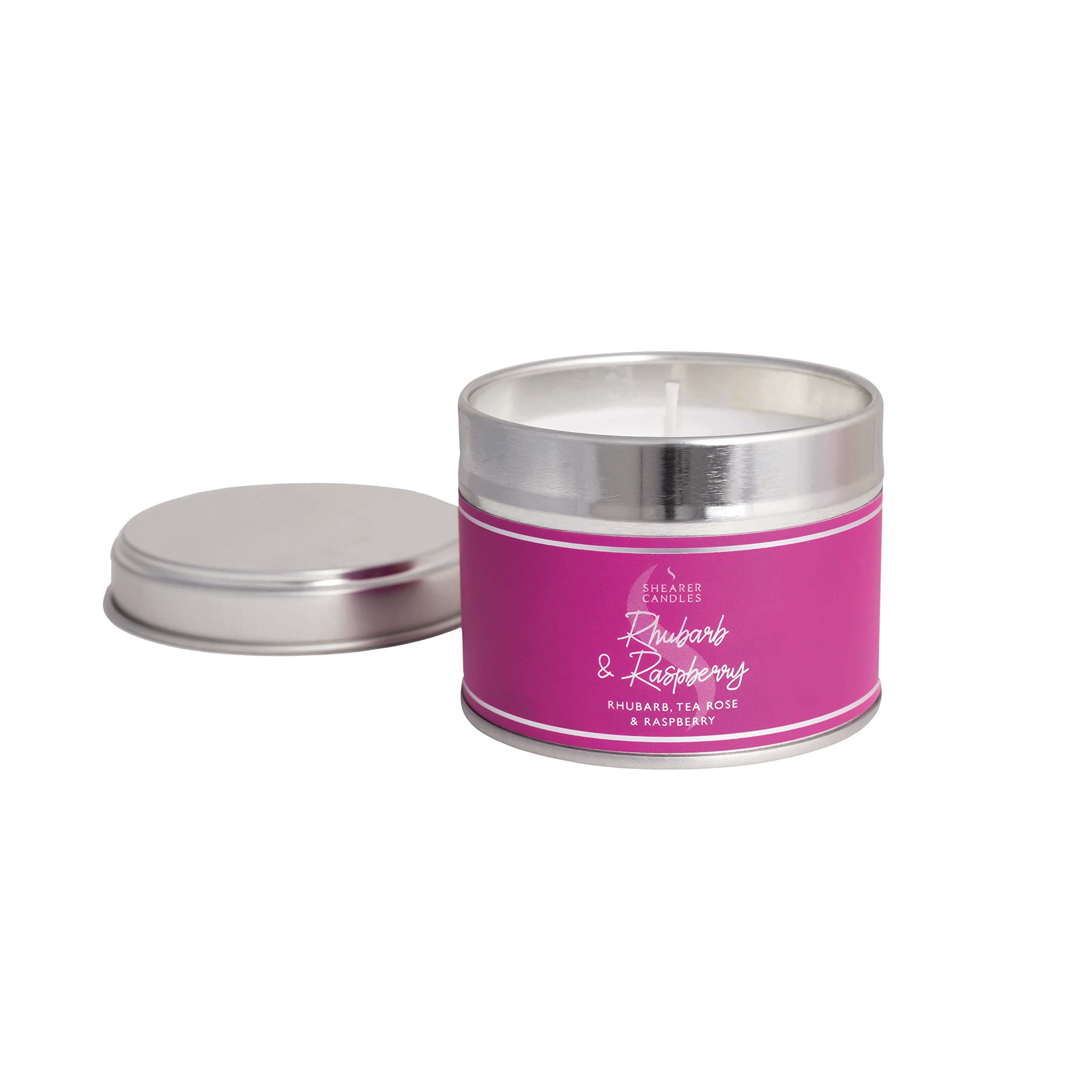 SHEARER CANDLES SILVER TIN RHUBARB & RASPBERRY
