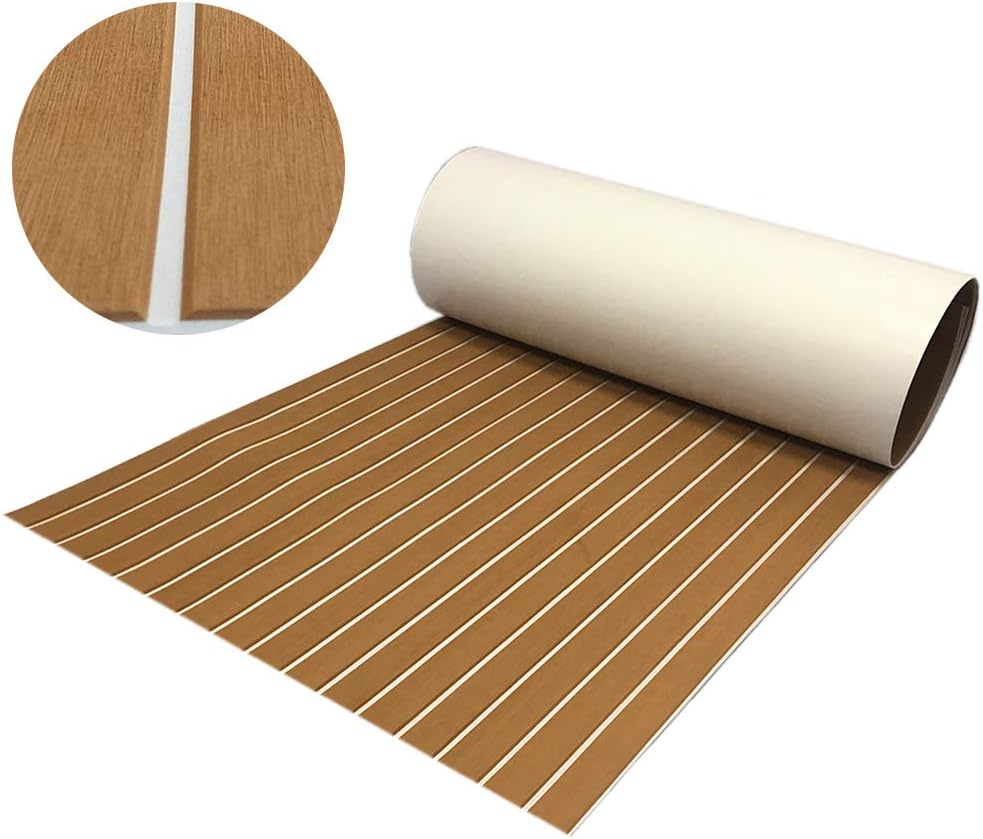 CHURERSHINING EVA Teak Decking Sheet for Boat Yacht Marine Floor Carpet Non-Slip and Self-Adhesive Bevel Edge 94.5"x35.4"
