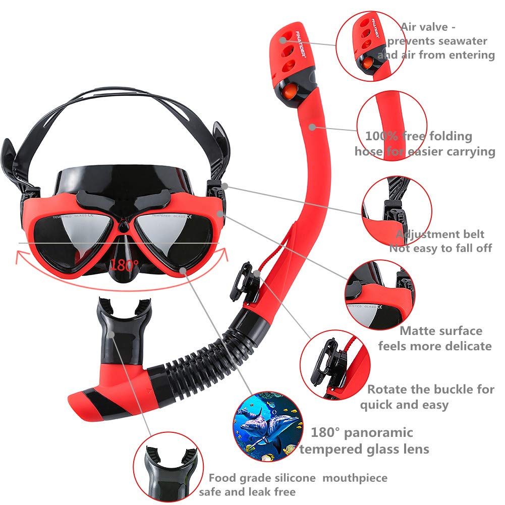 FinaTider Pro Dive Premium Snorkel Set ImpactResistant Tempered Glass