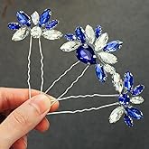 Heread Blue Crystal Bride Wedding Hair Pins Silver Rhinestones Bridal Hair Pieces Accessories for Women and Girls(Pack of 3)