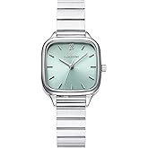 LANZOOM Women’s Square Watch Light Green Dial with Silver Stainless Steel Strap, Minimalist Luxury Design, 3ATM Waterproof, Elegant Silver Dress Watch for Women
