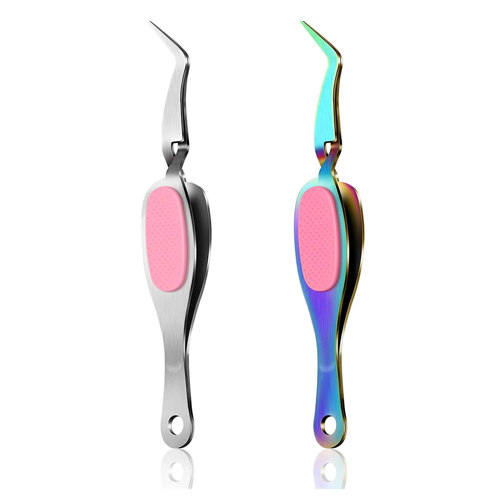 2Pcs Craft Tweezers - Stainless Soft Gripping Reverse Grip Precision Tweezers for Craft, Jewelry, Beading, Electronics, Laboratory Work (Silver+Colorful)
