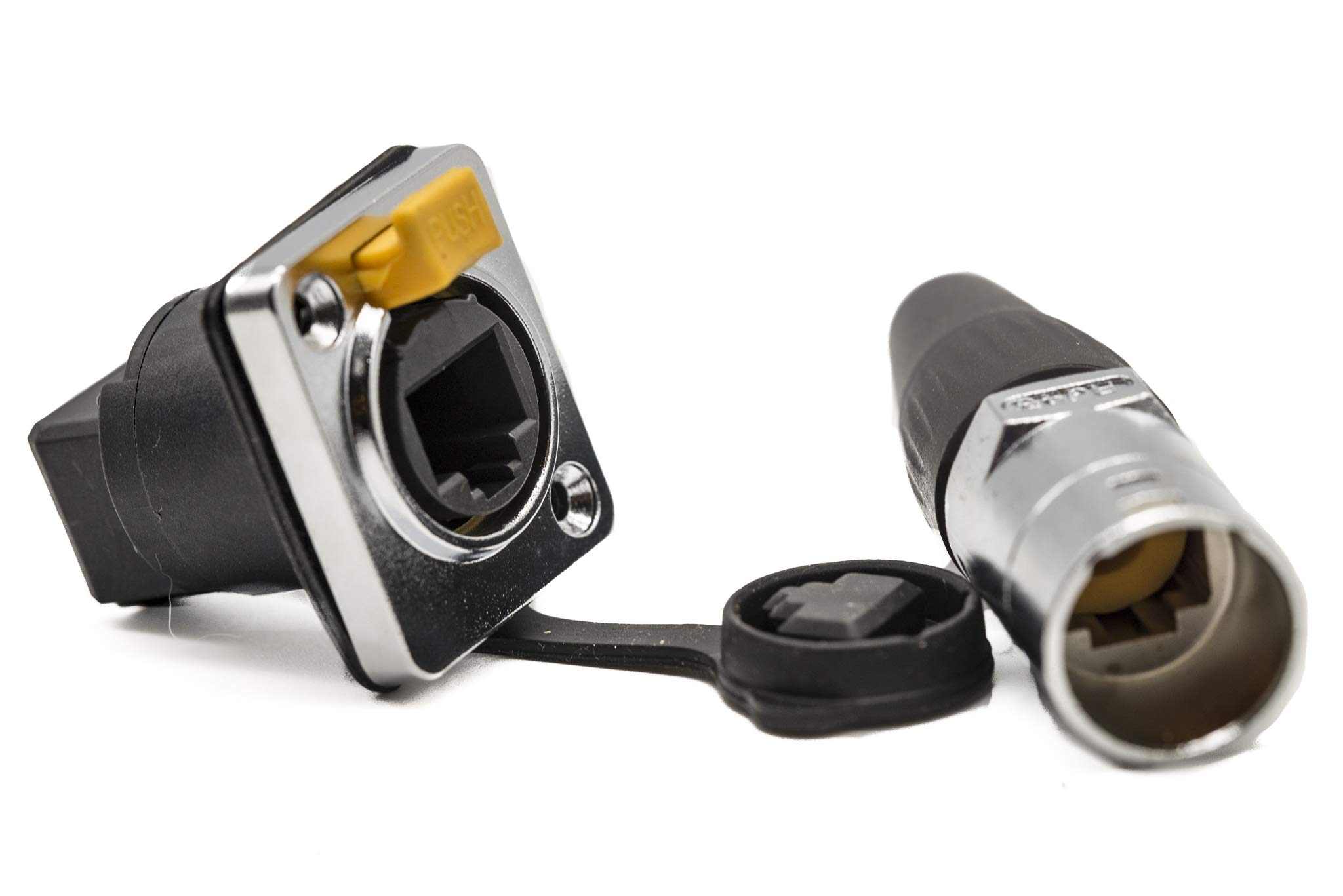 PROtastic IP65 RJ45 Ethernet Panel Mount Socket & Locking Plug Connector - Waterproof & Weatherproof