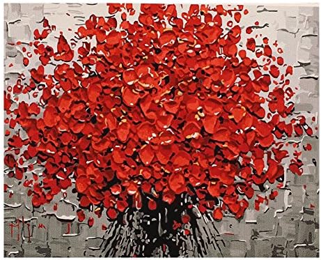Anddas 16"x20" Red Flowers Oil Painting Home Decor DIY Paint by Number Kit on Canvas