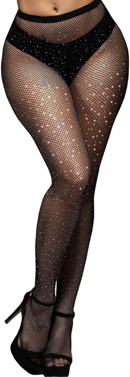 Betteraim Women's Hollow Out Rhinestone Fishnet Pantyhose Tights
