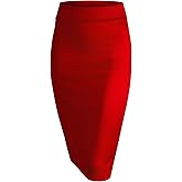Made By Johnny Women's Premium Scuba Stretch High Waist Pencil Skirt Below Knee for Office Wear