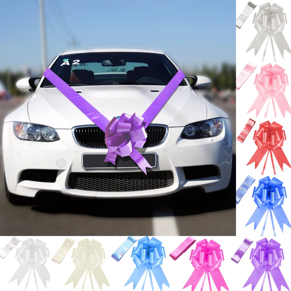 Time to Sparkle 5 Bows + 7M Ribbon Wedding Car Ribbon Decoration Kit Wrapping Large Bow (Purple)