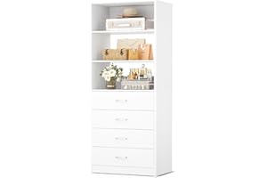 Aheaplus Closet Drawers System, 21.3" Wood Closet Organizer System with 4 Drawers, Modular Walk-in Closet System Storage Unit, Small Closets Wardrobe Rack, Tall Storage Cabinet Unit, White