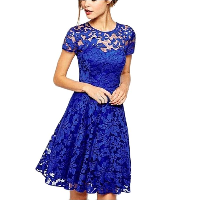 Donna Vestiti in Pizzo Eleganti da Cerimonia Estivi al Ginocchio ...