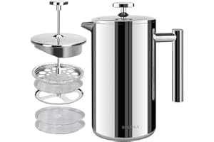 Secura French Press Coffee Maker, 304 Grade Stainless Steel Insulated Coffee Press with 2 Extra Screens, 50oz (1.5 Litre), Si