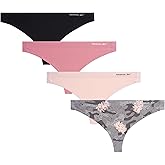 Reebok Womens Thong Underwear - 4 Pack or 8 Pack Breathable Stretch Performance Sexy Seamless Thong Panties for Women (S-XL)