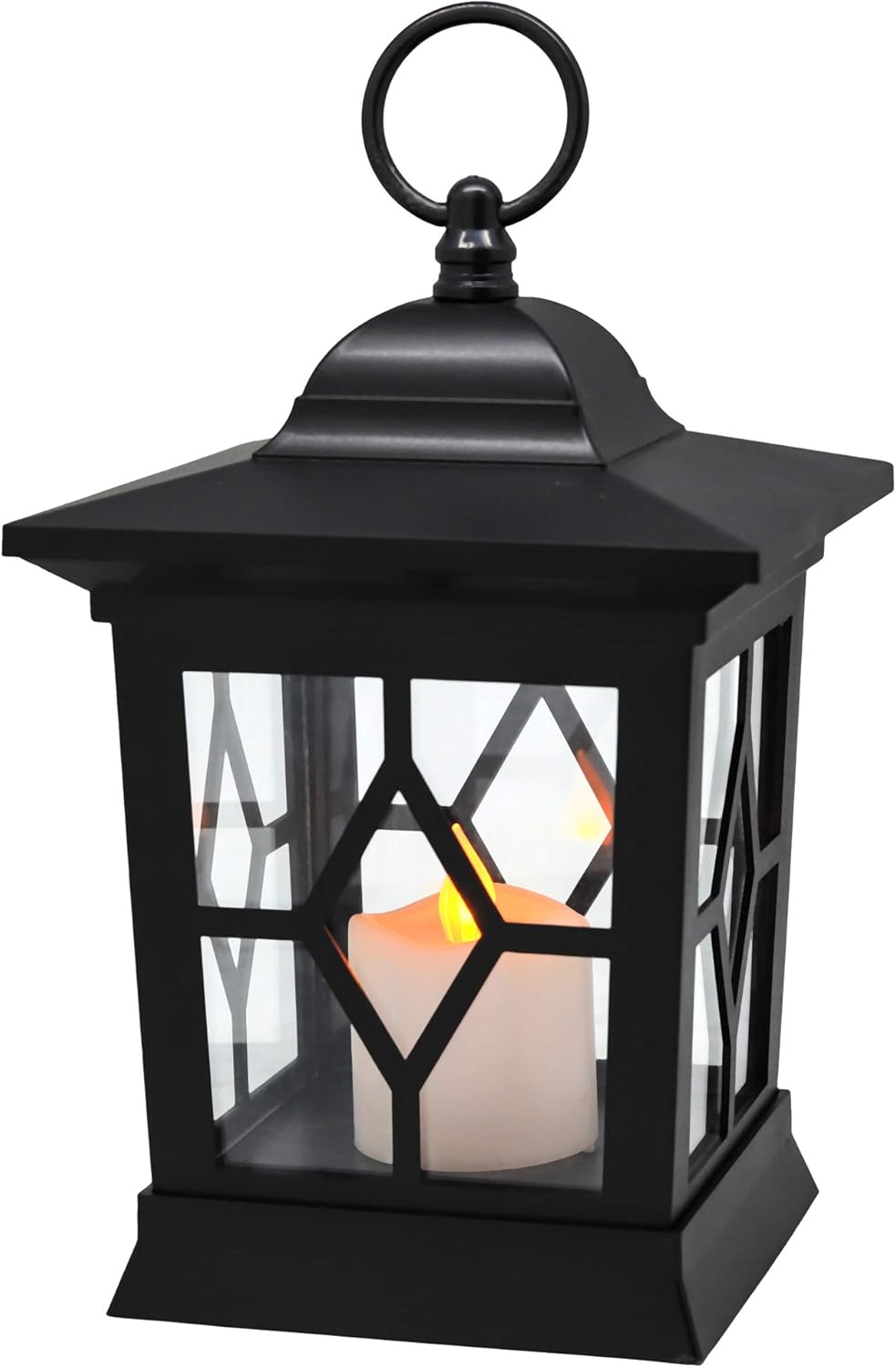 YAKii Hanging LED Flameless Candle Lantern,Yellow Light Flicker Battery Operated,Plastic,Black