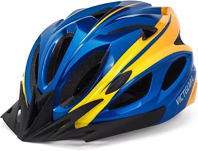 Victgoal Bike Helmet with Magnetic Goggle Visor LED Rear Light Blue Orange-V