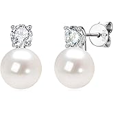 DENGGUANG Freshwater Pearl Drop Earrings for Women, 925 Sterling Silver Infinity Pearl Drop Earrings Jewelry Gifts for Bride Wife Mom