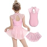 JiAmy Girls Ballet Leotards Cutout Back Dance Outfit Toddler Lace Dress Combo with Removable Skirt 5-12 Years