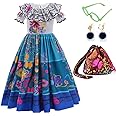 CCJRLM Encanto Dress - Mirabel Dress, Isabella Costume for Girls - Cosplay Dress Up With Glasses & Earrings