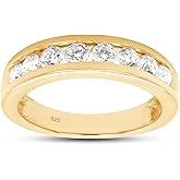 SAVEARTH DIAMONDS Eight Stone Ring, 3/4 cttw Round Cut Lab Created Moissanite Diamond Anniversary Wedding Band Ring In 14k Gold Over Sterling Silver (VVS1 Clarity, 0.75Cttw)