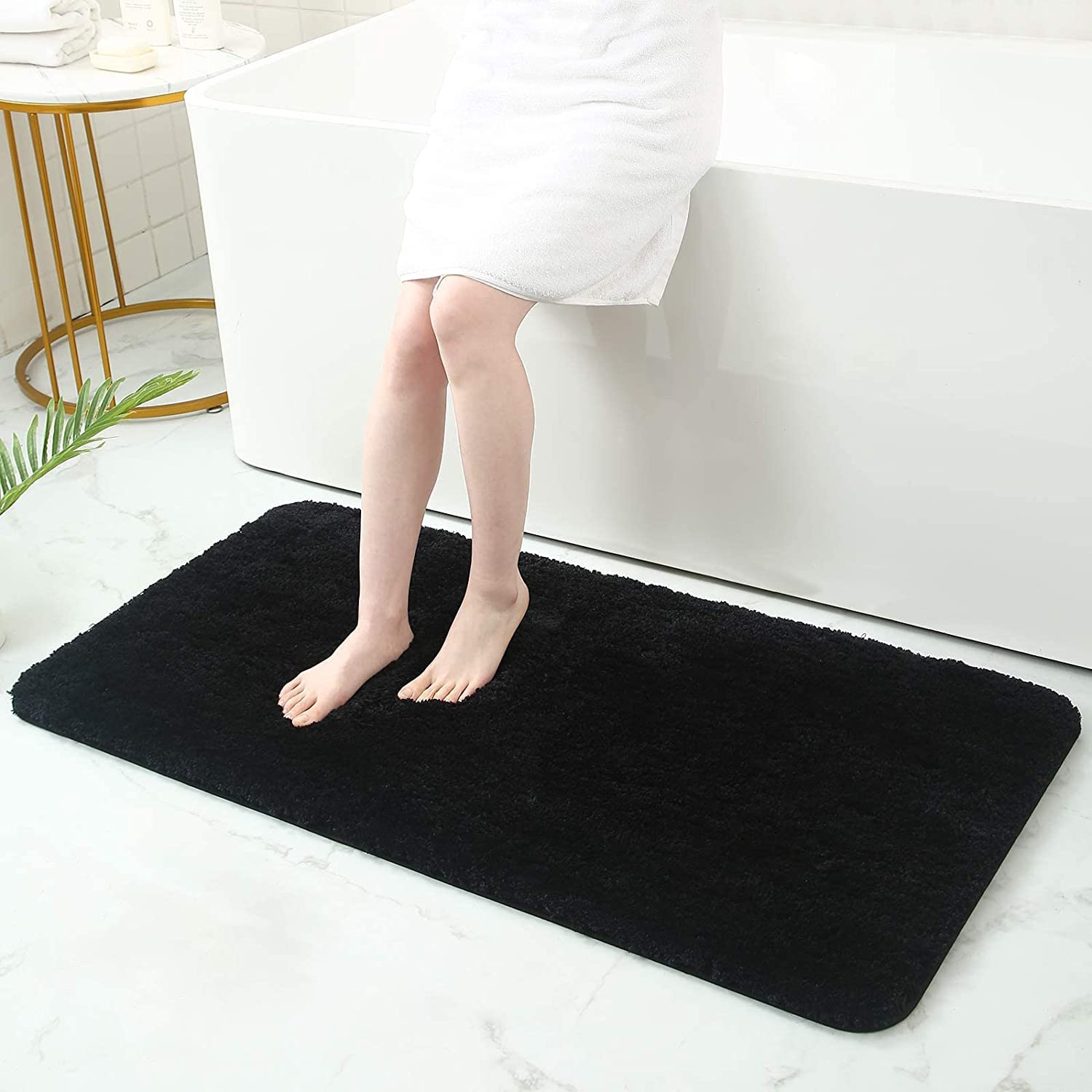 smiry Microfiber Bath Mat 60 x 120 cm, Non-Slip Super Absorbent Bathroom Mat, Extra Soft Machine Wash and Dry, Non-Shedding Bath Mats For Bathroom, Black