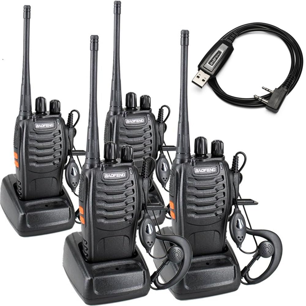 BaoFeng BF-888S Radio bidireccional con linterna LED incorporada (paquete de 4) + cable de programación USB (1 unidad)