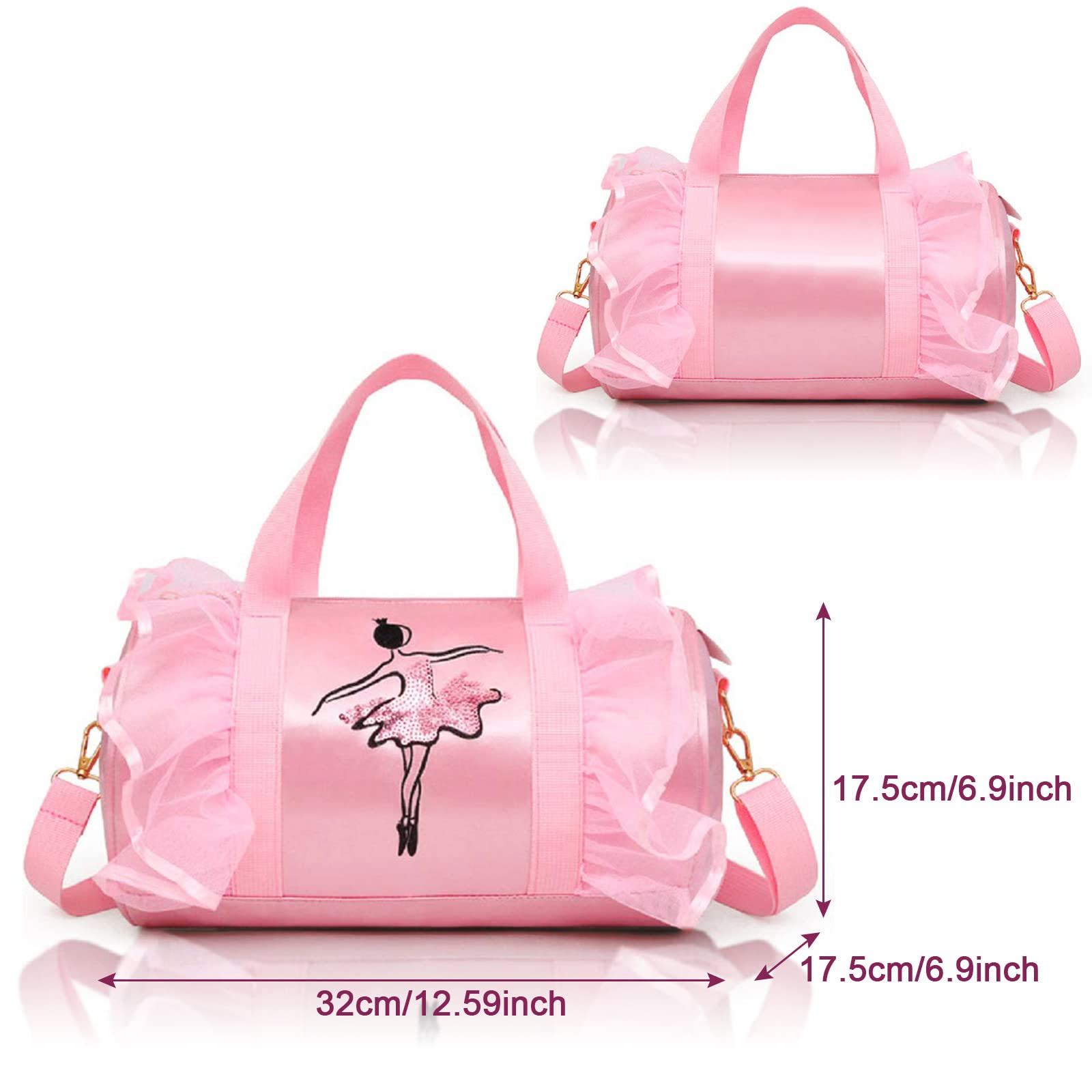 KingBig New in 2024 Cute Ballet Bag Kits Tutu Dress Dance Bag, Girls Personalized Waterproof Duffle Bag with Key Chain Cute Plush hanging Pink ball(Pink)