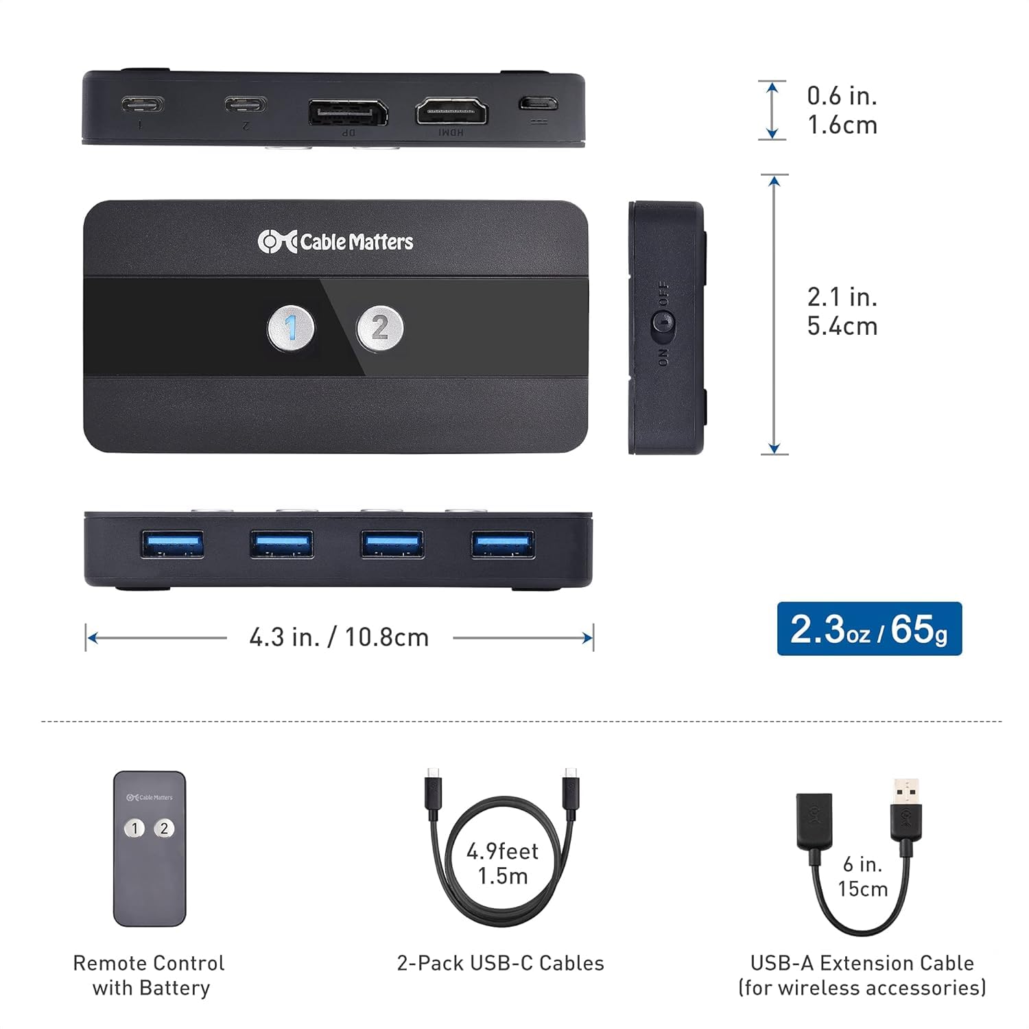 Cable Matters Dual 4K 60Hz USB C KVM Switch for 2 Computers 2 Monitors (Not Work with Desktop PCs or Chromebooks) with RF Remote Control, HDMI, DisplayPort & 4X USB 3.0 Compatible with Thunderbolt 4