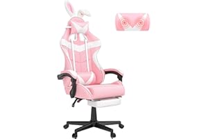 Soontrans Pink Gaming Chair with Footrest,Lovely Bunny Computer Gamer Chair,Gamer Desk Chair for Granddaughter,Sister,Girlfriend,Wife and Love (Pink)