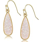 Teardrop Dangle Earrings for Women with Simulated Druzy Stones, in Gold, Rose Gold, or Silver Tone