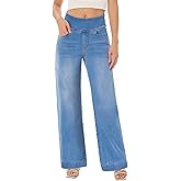 UCOOLYN Pull On Wide Leg Jeans for Women, High Waisted Tummy Control Stretchy Baggy Trendy Straight Denim Pants with Pockets