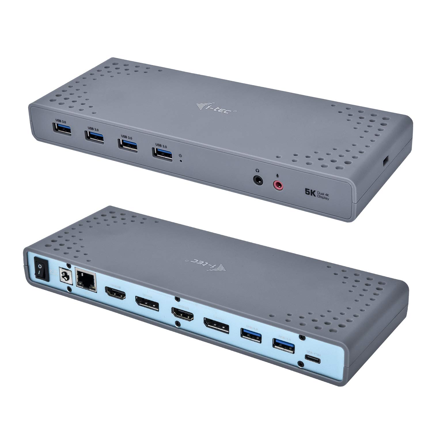 i-tec USB 3.0 / USB-C 5K Universal Dual Docking Station 2x 4K 60Hz Video 2x HDMI 2x Display Port 1x Ethernet 6x USB 3.0 1x Audio/Mikrofon Jack ON/OFF Schalter Kensington Lock für Notebooks,Black