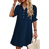JPGLOV Womens Summer Shirt Dress 2026 Casual Ruffle Short Sleeve Button Down Flowy Swing Shift Mini Dresses with Pockets
