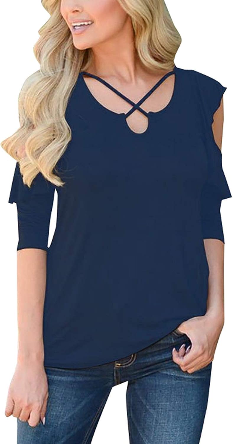 Mieuid Women Summer Tops Ladies U 4 Chic Sports Sleeve 3 Cut Blouse T