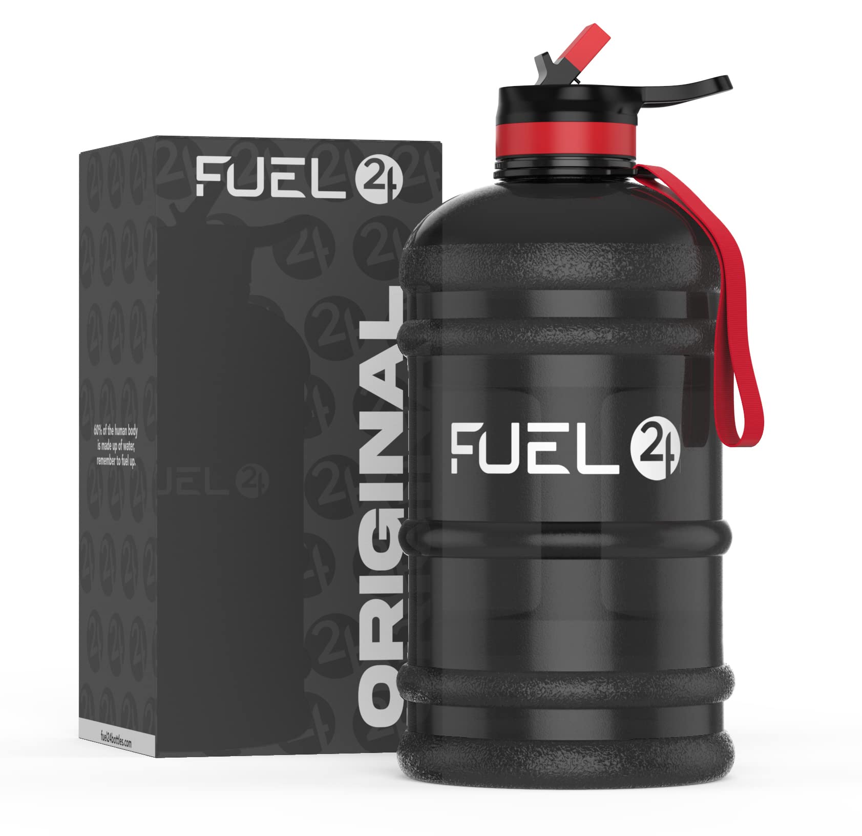 Fuel24 Jug - 2.2 Litre Water Bottle - Extra Strong Flex Material - Drop Proof, Pop or Straw Cap Options - 2.2L Large Gym Sports Bottle, BPA FREE