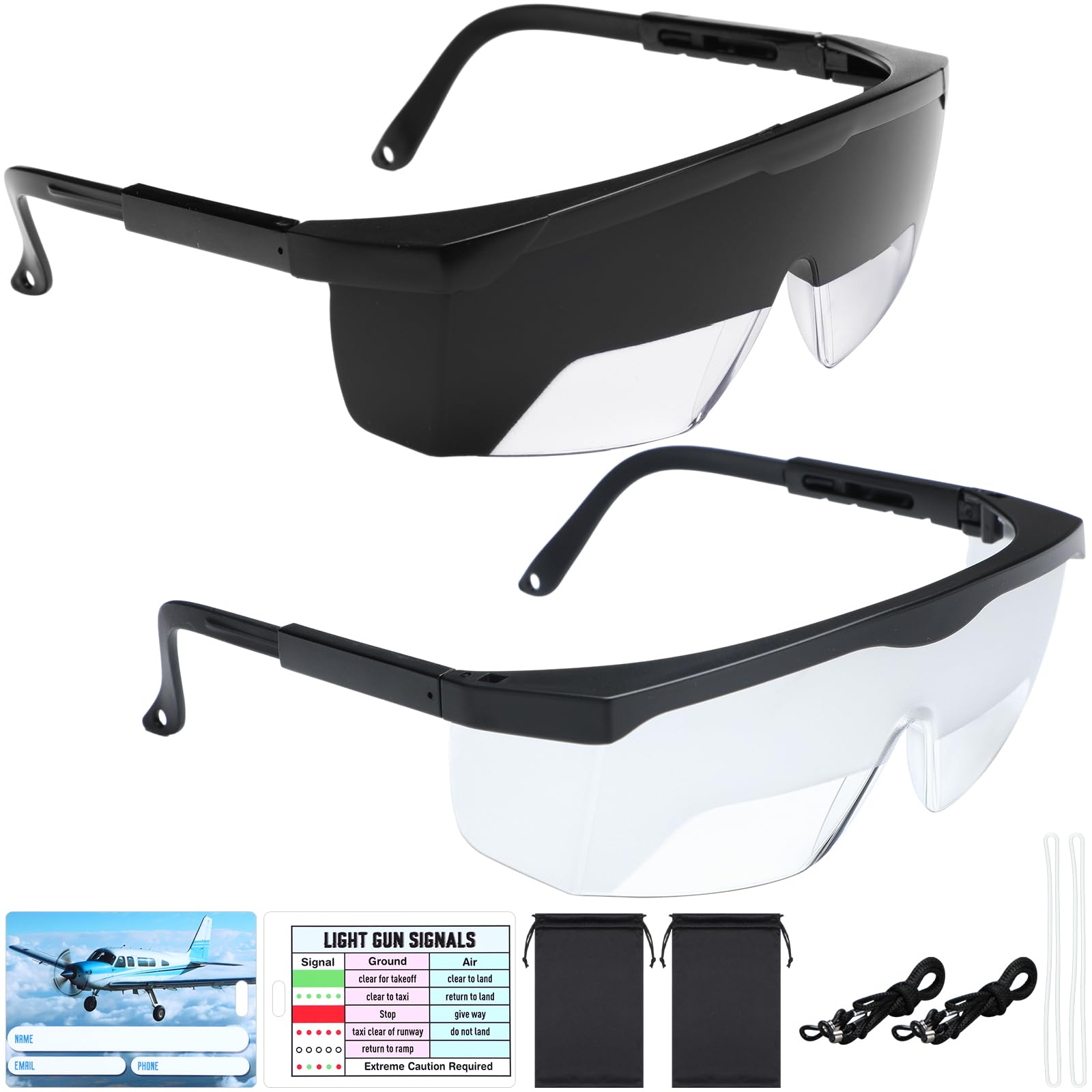 Photo 1 of Saysurey 2 Set Aviation Flight Training Glasses Adjustable View Limiting Goggles Device, Tag Light Gun Signal(Clear, Black)