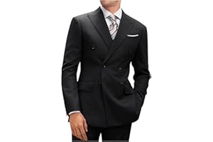 ZKHOECR Mens Double Breasted Suit Slim Fit Solid Suit Jacket and Dress Pants 2 Piece Set Prom Wedding Suits for Men