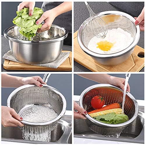 FAB4HOME Stainless Steel Colander with Bowl Colander Mixing Bowl Metal Food Strainer Kitchen Food Preparation Set, 26cm - Image 3