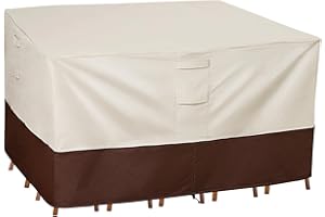 Vailge Waterproof Patio Furniture Set Cover with Padded Handles, Patio/Outdoor Table Cover, Patio/Outdoor Dining Square Table Chairs Cover(Medium,Beige & Brown)