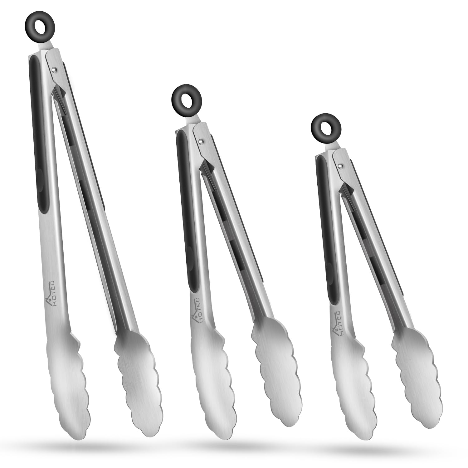 Photo 1 of Hotec Stainless Steel Kitchen Tongs, Set of 3-7", 9" and 12", Locking Metal Food Tongs for Cooking, Serving, BBQ, Grill Non-Slip Grip