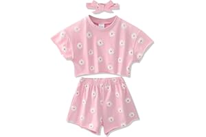 WESIDOM Toddler Girl Clothes 12M-5T Girl Clothes Outfits Summer Shirt+Shorts+Headband 3pcs Toddler Girl Clothing