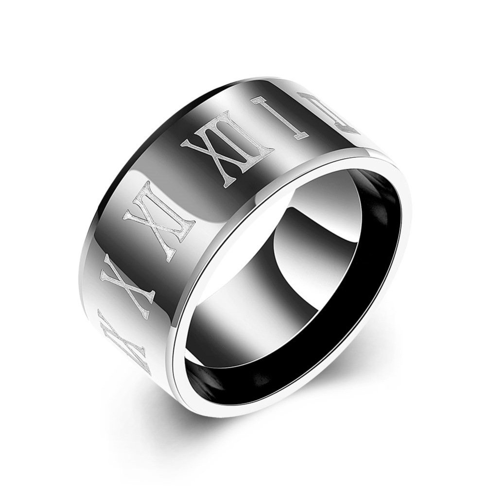 Roman Numeral Ring for Men 10 mm Stainless Steel Ring Band for Men (7