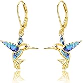 Dreamboat Hummingbird Bird Leverback Earrings for Women 925 Sterling Silver Abalone Shell Dangle Drop Earring Jewelry Gifts for Hummingbirds Lovers