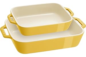 STAUB Stoneware Gratins Ceramics Rectangular Baking Set, Casserole Dish, 2-Piece, Citron, 2-pc