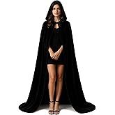 gagift world Witch Cape, Velvet Black Cloak with Hood for Witch Costume Cool Wizard Robe for Men and Women Vampire Cosplay Accessories for Halloween Theme Parties Masquerade Carnivals