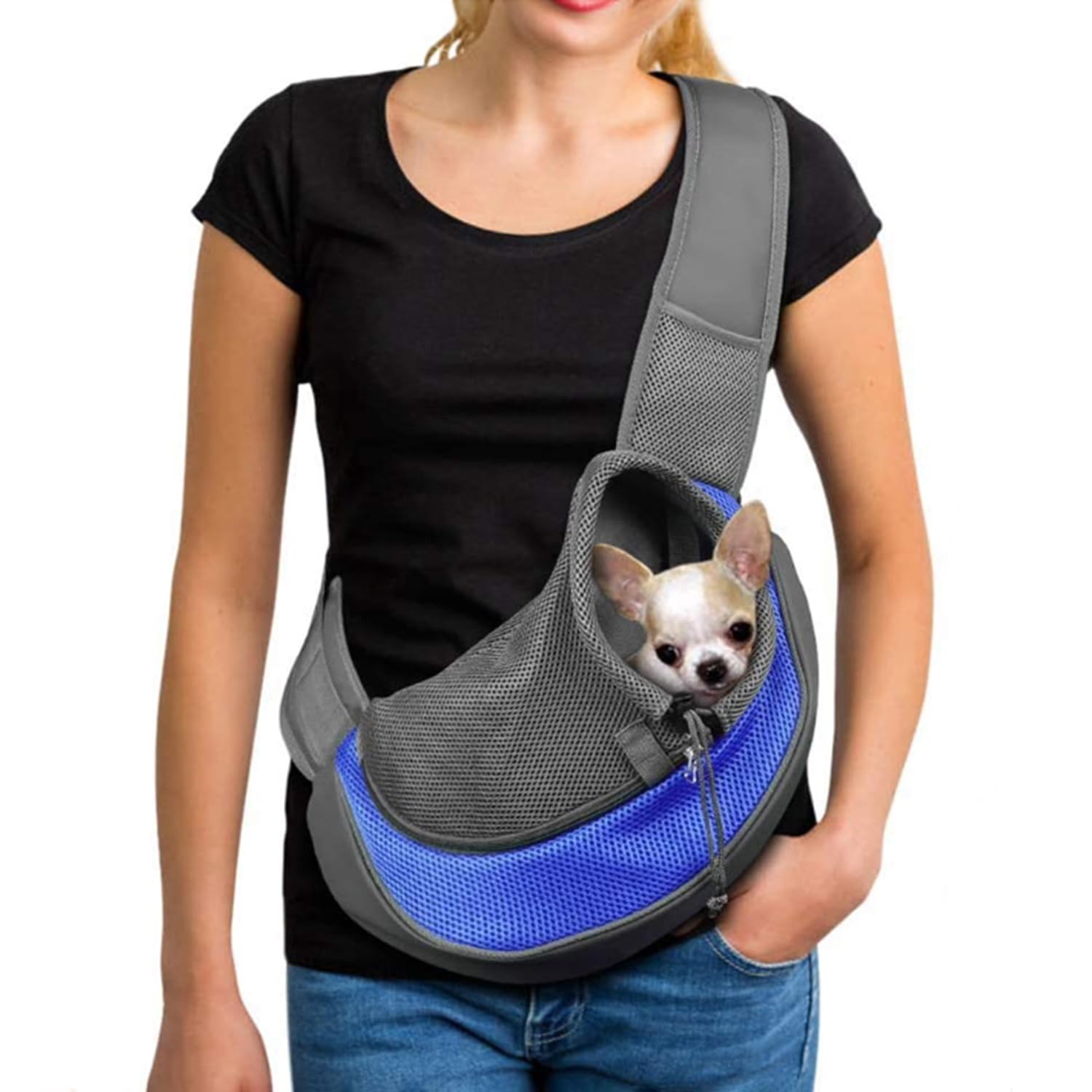 Pet Dog Cat Sling Carrier Bag Puppy Shoulder Carry Hands Free Dog Front Carrier with Adjustable Shoulder Strap Pet Travel Tote Bag with Breathable Mesh Pouch for Outdoor Walking Subway