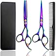 Professional Hair Cutting Shears Set,6 Inch Barber Hair Cutting Scissors Kit,Hairdressing Thinning Shears for Hair Cutting,Sharp Blades Haircut Scissors Kit for Women/Men/Kids (Rainbow) (Rainbow)