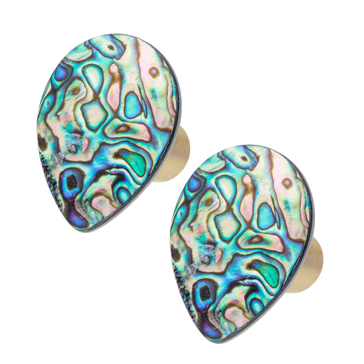 mookaitedecor Abalone Shell Crystal Stone Drawer Knobs with Screws Set of 2, Water Drop Shaped Stone Pulls Handle for Dresser Cabinet Cupboard Furniture Rainbow Colourful Knobs Decorative Home Decor