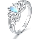 OUTANG Lotus Rings for Women 925 Sterling Silver Moonstone Lotus Ring Ladies Jewelry Gifts